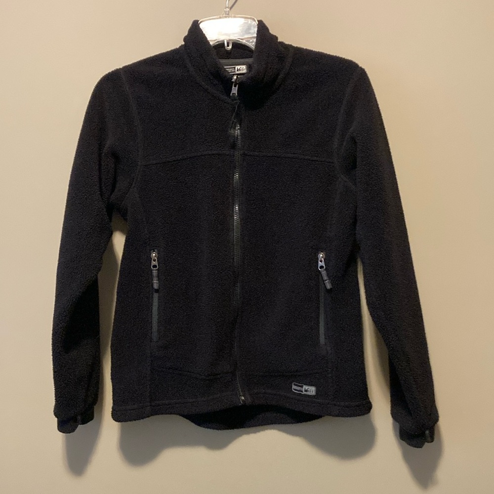 REI Polartec Zip-In Fleece Jacket Women Small Black Full Zip Pockets Outdoor